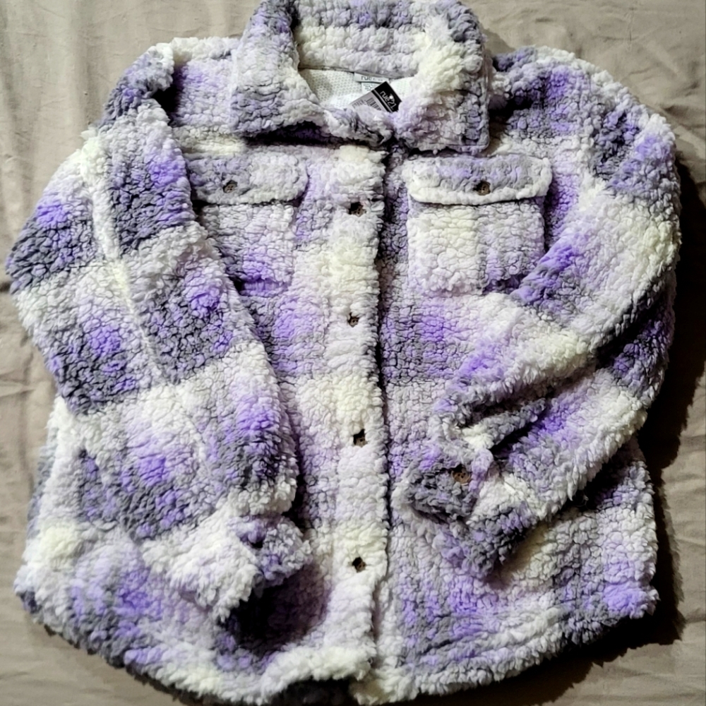 New Rue 21 Purple Plaid Sherpa Shacket